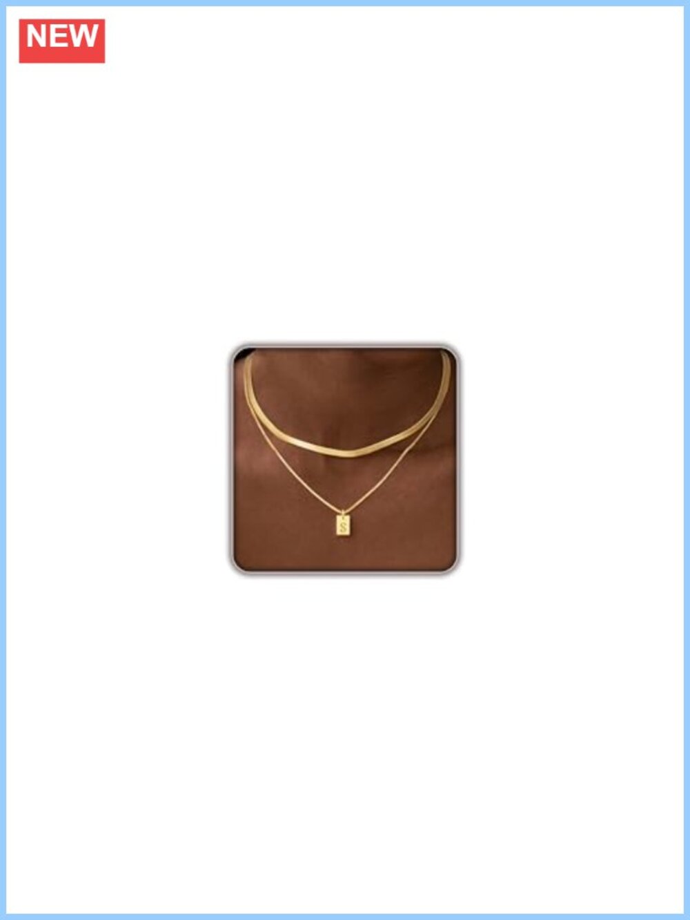 14K Gold Plated Layered Initial Necklace with Herringbone Chain